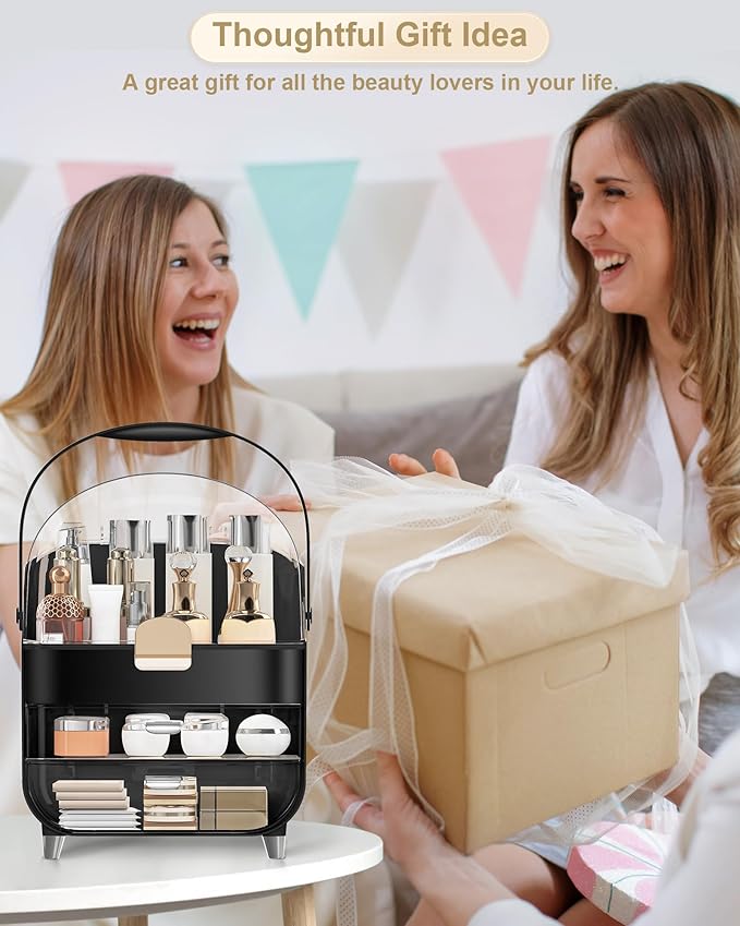 Makeup Organizer, Skincare Holder Bathroom Counter Organizer, Storage Box Cosmetic Display Cases, Teen Girl Gifts Trendy Stuff Make up Organizers for Vanity, Dresser, Countertop (black)-FemmiqueWomen