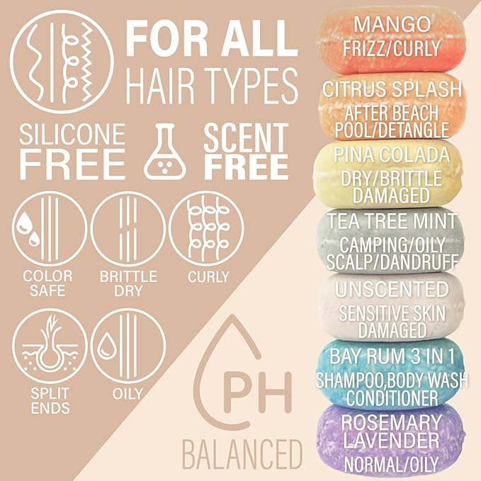 Unscented Shampoo Bar for all hair types is Vegan, Sulfate Free and Made in USA. Get up to 60 Washes at Home or use as a Travel Shampoo. Great for strenghtening shampoo for sensitive skin.-FemmiqueWomen