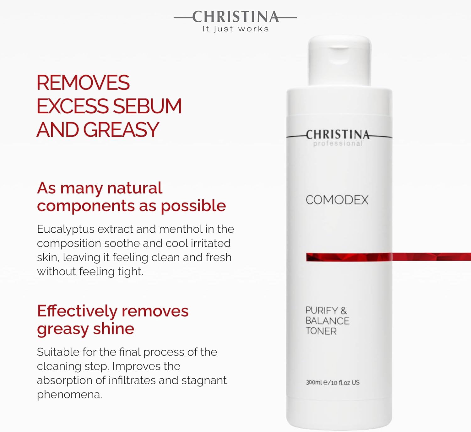 Christina Comodex Purify & Balance Facial Toner - 300ml - Non-Drying Formula with Eucalyptus and Tasman Pepper Extract - PH Balancing Toner for Combination, Normal and Oily Skin Types.-FemmiqueWomen
