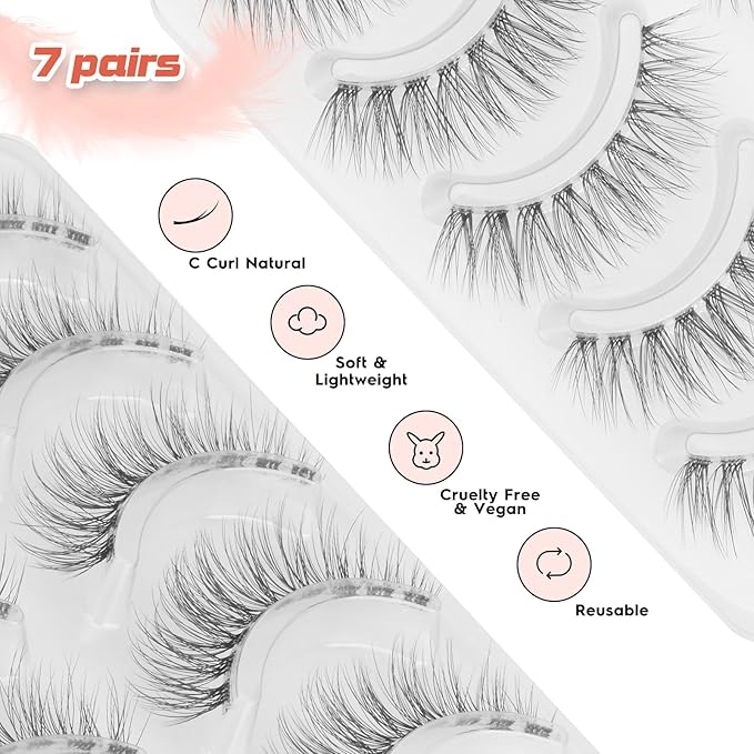 Wispy Lashes Natural Look False Eyelashes 13MM Eye Lash Pack 3D Volume Fake Eyelashes 7 Pair Siligli-FemmiqueWomen