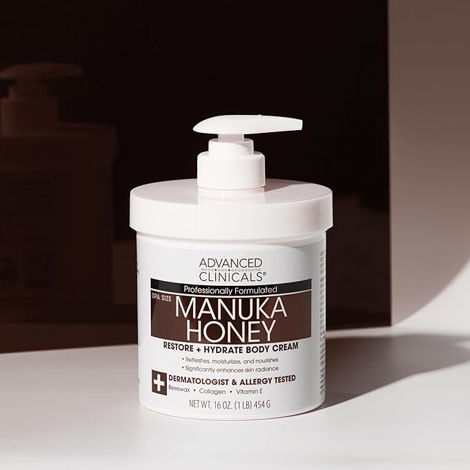 Advanced Clinicals Manuka Honey Body Cream For Women & Men | Body Butter Lotion For Extremely Dry Skin | Collagen Cream | Skincare Moisturizer Hydrating Balm Improves Look Of Aging Skin, 16 Ounce-FemmiqueWomen