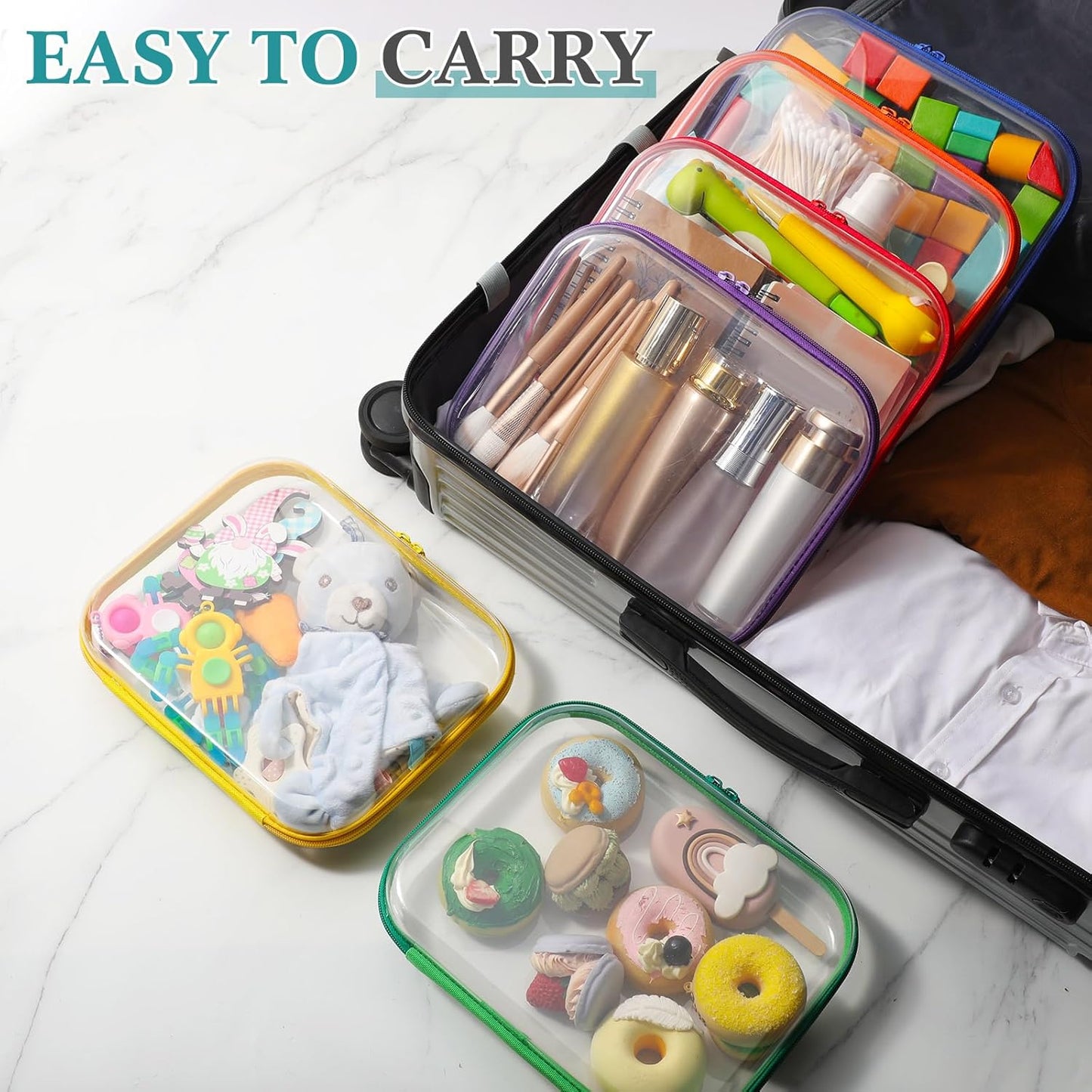 Sanwuta 6 Pcs Clear Hard Zipper Case Pencil Pouches Hard Plastic Zipper Pouches Makeup Bag Transparent Cases for Snacks Plastic Storage Organizer Box for Travel-FemmiqueWomen