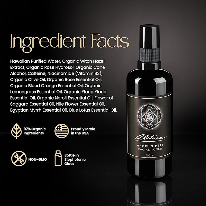 Alitura Angel's Mist Facial Toner – Hydrating & Revitalizing Face Spray with 97% Organic Ingredients – Refreshes, Tightens & Balances for All Skin Types – 100ml-FemmiqueWomen