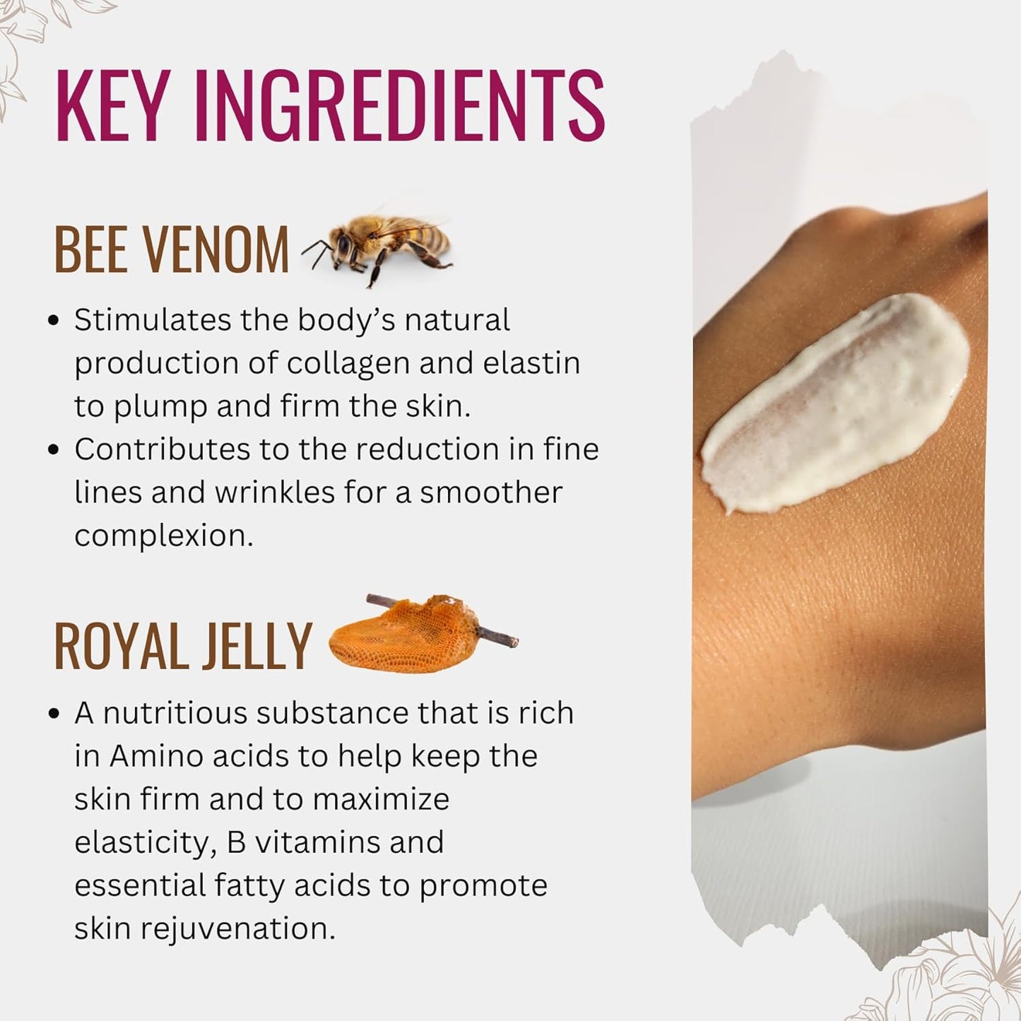 Manuka Lane Bee Venom Night Cream for Face and Neck with Sweet Almond Oil, Kernel Oil, Plant Extracts & Vitamin E | Plant Based Formula | Carefully formulated to keep your skin young and healthy!-FemmiqueWomen