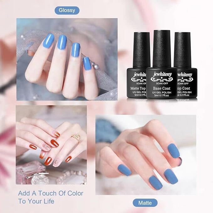 JEWHITENY 45PCS Gel Nail Polish Kit, 42 Colors 5ML Gel Polish Nude Gray Pink Blue Soak Off Glitter Nail Art Starter Kit Beauty Gifts Set for Women Girls Valentines Mother's Day Gift-FemmiqueWomen