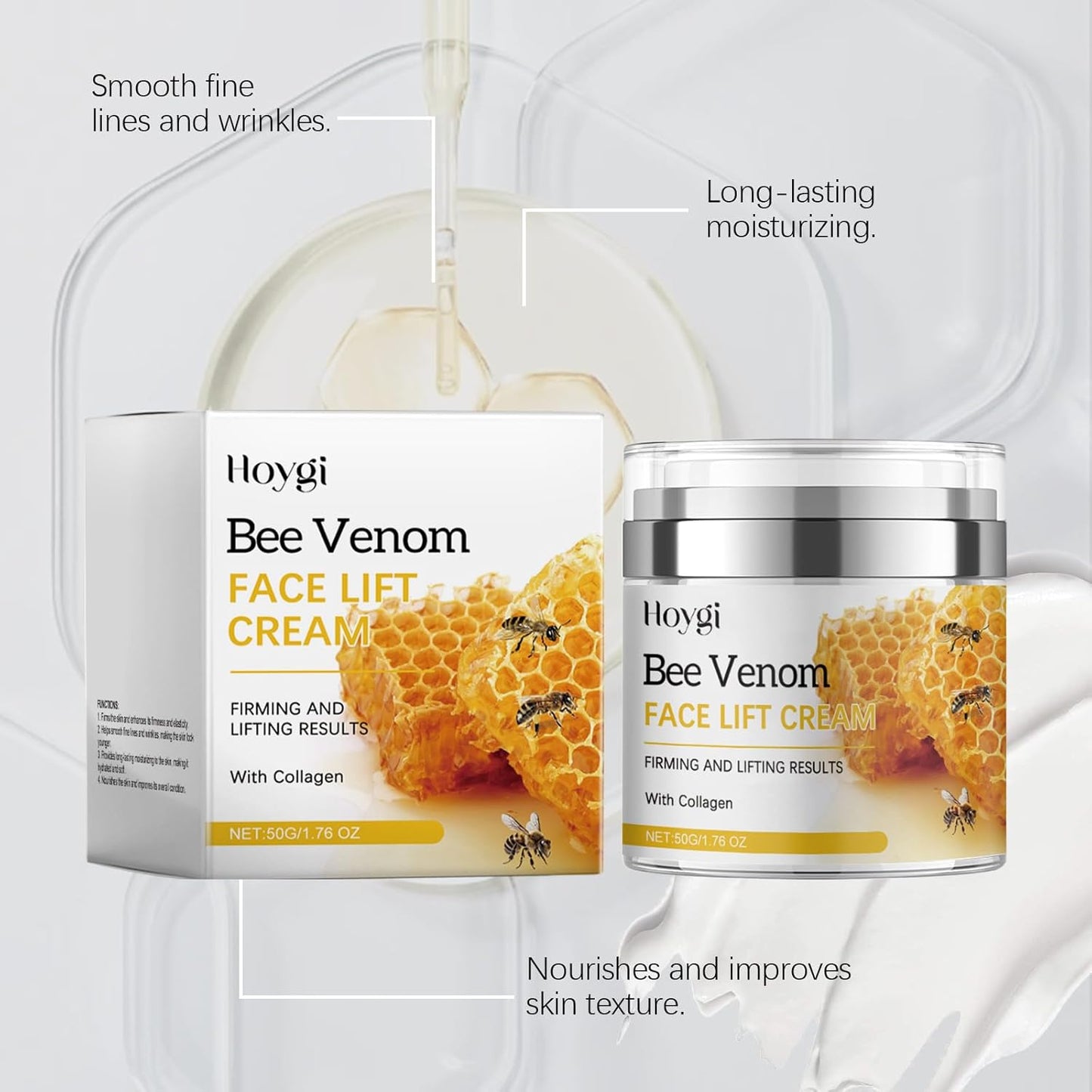 Bee Venom Cream, Bee Venom Face Lift Cream with Airless Pump - Wrinkle Removal & Firming, Moisturizing, Lifting & Recovery - for All Skin Types - 1.76 Oz-FemmiqueWomen