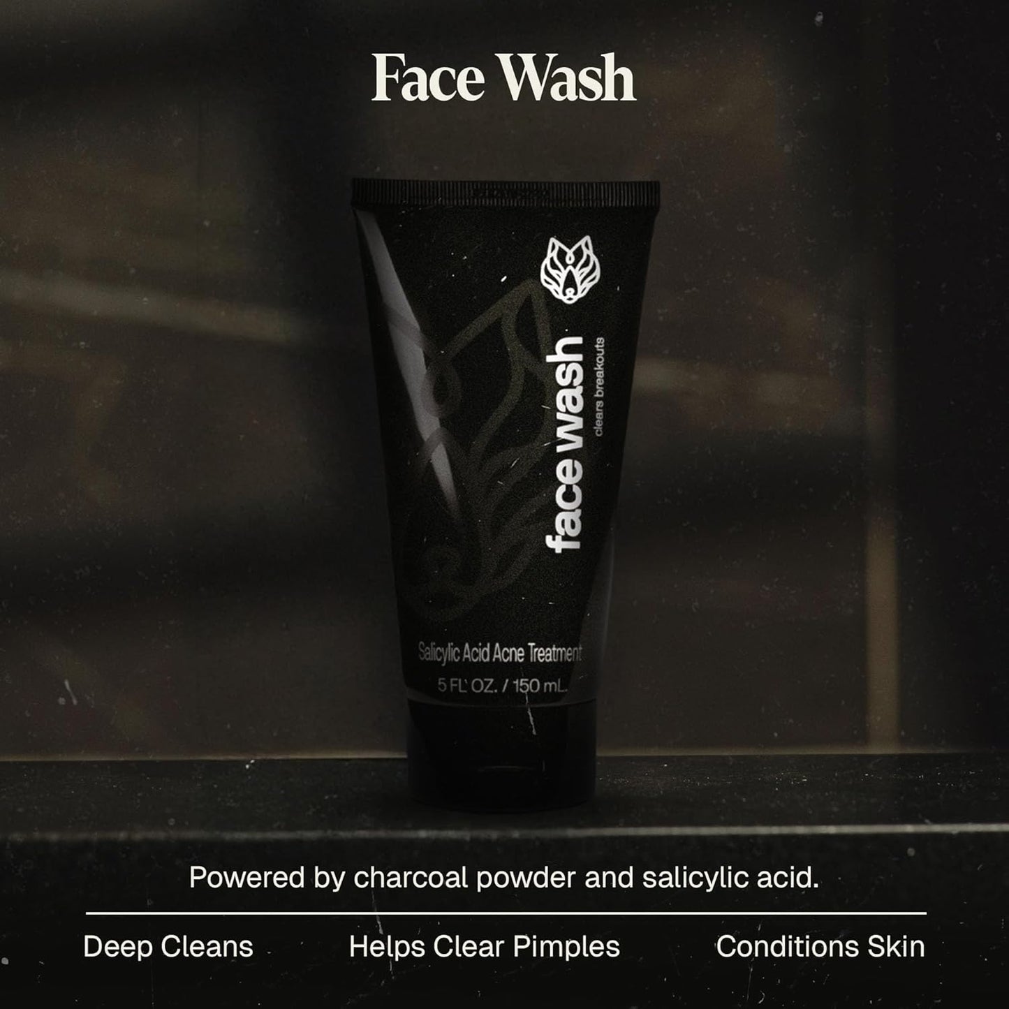 Black Wolf Men’s Charcoal Powder Face Wash, 5 Fl Oz - Facial Cleanser Removes Unwanted Impurities from Your Skin and Soothes Irritation-FemmiqueWomen
