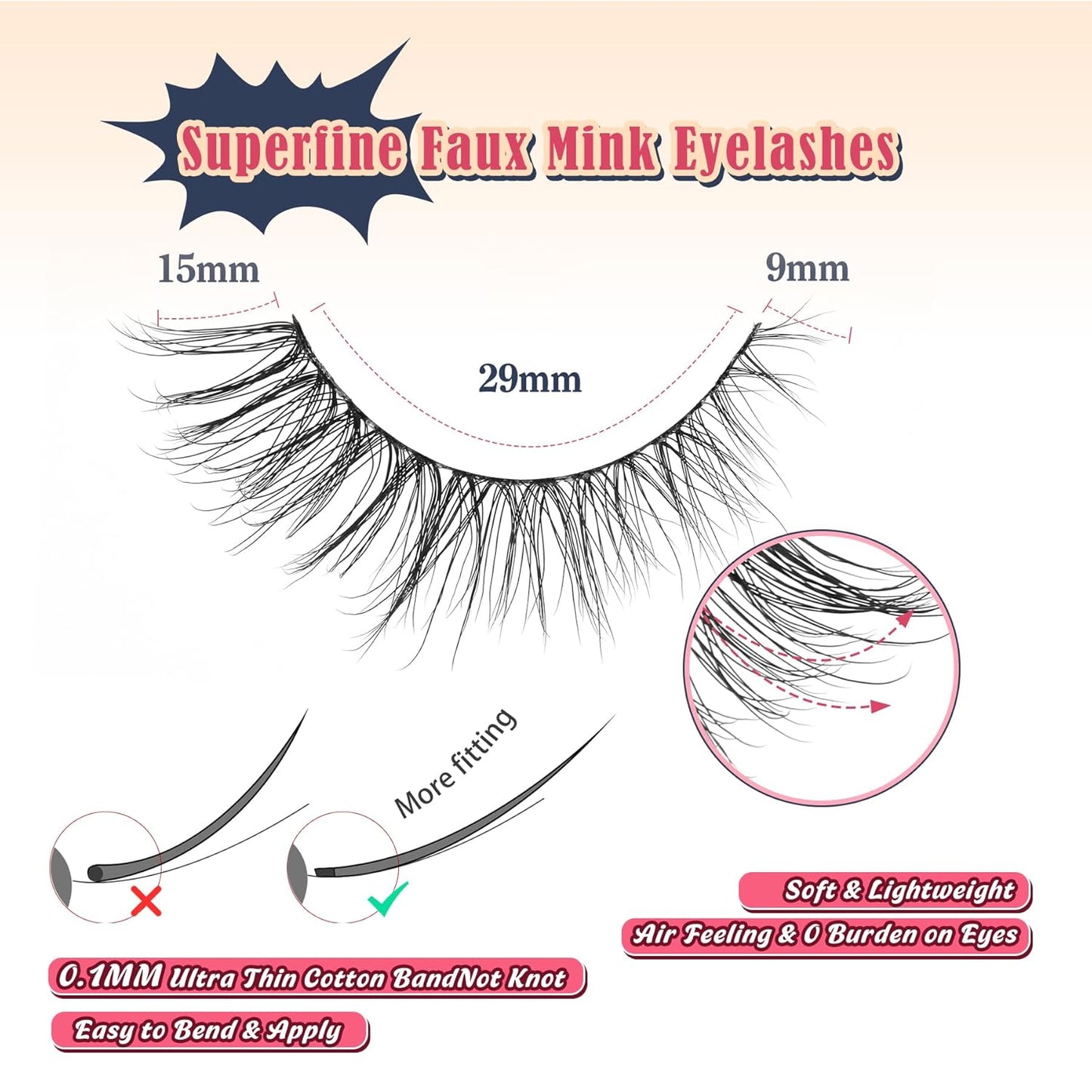 Natural Eyelashes Cat Eye Lashes Wispy Eyelash with 0.1MM Thin Band Strip Lash C Curl 7 Pair-FemmiqueWomen