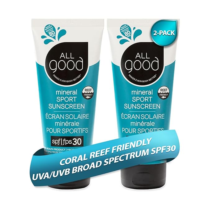 All Good Sunscreen - Sport Mineral Sunscreen Lotion, Reef Friendly, SPF 30+ for Face & Body, Water & Sweat Resistant, 2-pack (3 oz)-FemmiqueWomen