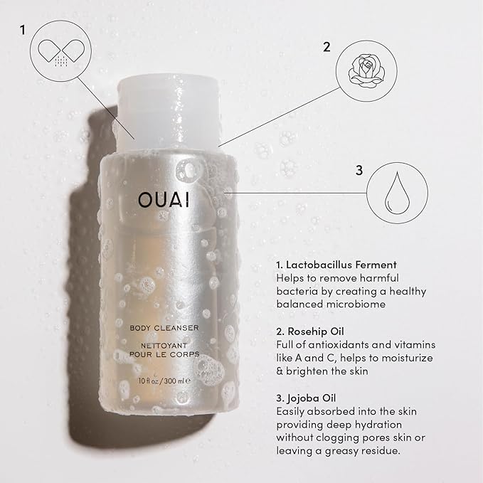 OUAI Body Cleanser, Dean Street - Foaming Body Wash with Jojoba Oil and Rosehip Oil to Hydrate, Nurture, Balance and Soften Skin - Paraben, Phthalate and Sulfate Free Skin Care Products - 10 Oz-FemmiqueWomen