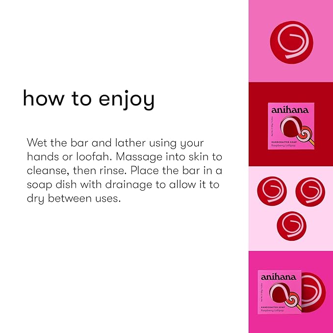 ANIHANA Handcrafted Natural Soap with Coconut Oil, Gentle Cleansing, Paraben Free, Refreshing Raspberry Lollipop Scent, 4.23 oz-FemmiqueWomen