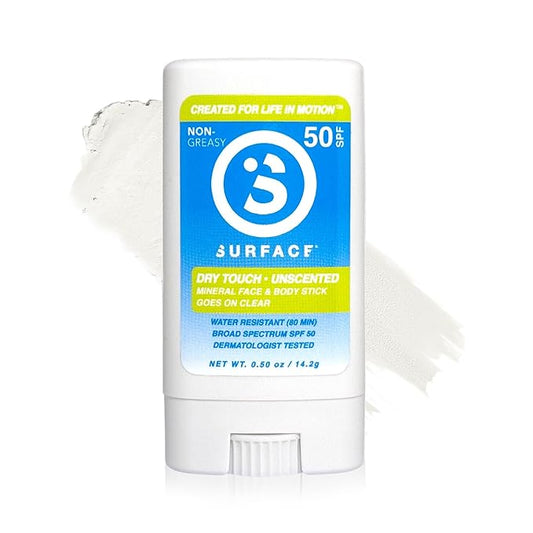 Surface Mineral Face Sunscreen Stick, Dry Touch SPF 50, Broad Spectrum UVA UVB Sun Protection for Kids and Adults, Travel Friendly, Water Resistant for 80 Minutes, Fragrance Free, 0.5oz-FemmiqueWomen
