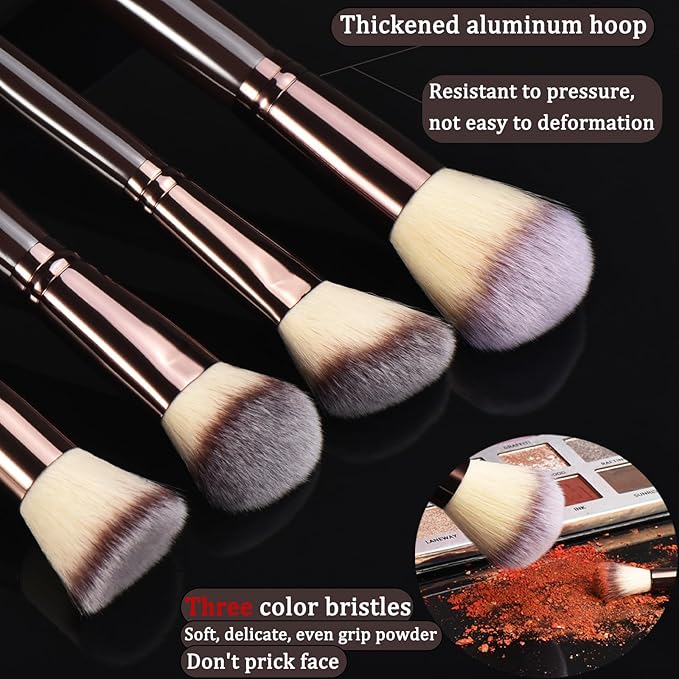 10 Piece Black brown Makeup Brushes and 10 Piece Makeup Sponge – Wooden Handle,with Soft Synthetic Bristles,|Professional Makeup Brushes set for Women & Girls|-FemmiqueWomen