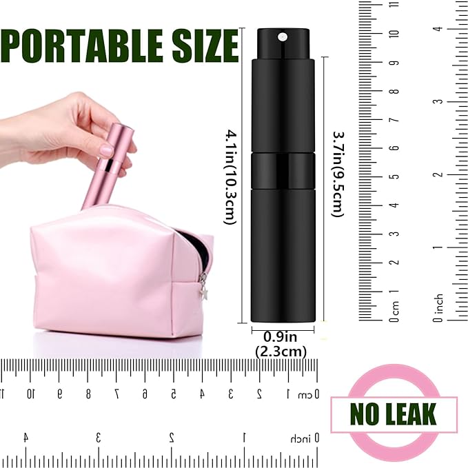 2 PCS/8ml Portable Mini Perfume Atomizer bottles, Empty Refillable Spray Bottle with 3 Types of Refill Tools, Pocket Travel Perfume Sample Bottles(Matte Black)-FemmiqueWomen