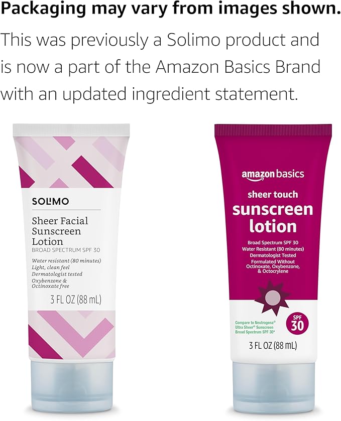 Amazon Brand - Solimo Sheer Face Sunscreen, Formulated without Octinoxate & Oxybenzone, Unscented, 3 fl oz (Pack of 1)-FemmiqueWomen