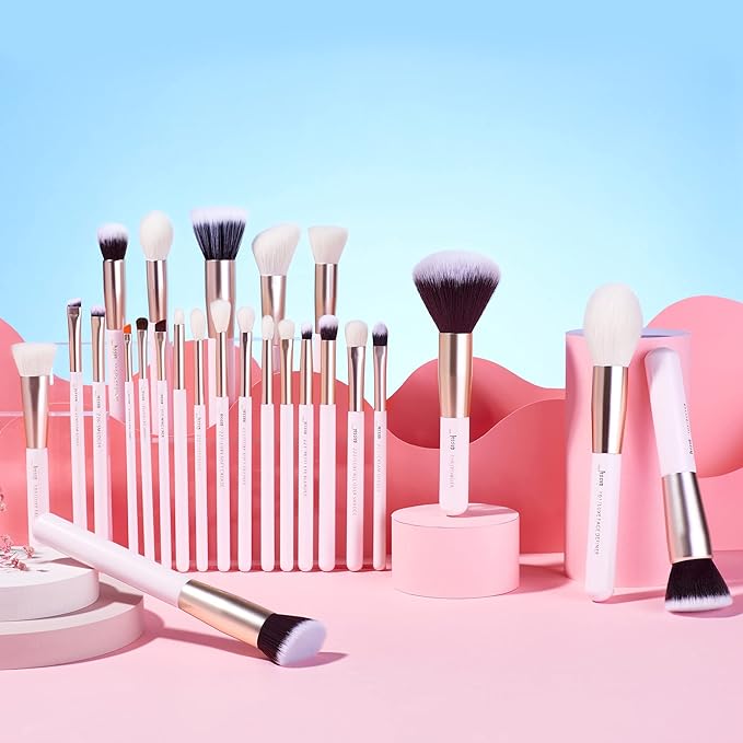 Jessup Makeup Brushes Set Professional, 25PCS Pink Premium Natural Powder Foundation Eyeshadow Blending Concealer Blusher Highlight Labeled Brushes, T290-FemmiqueWomen