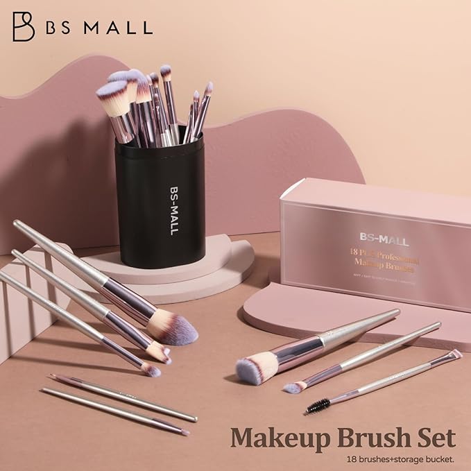 BS-MALL Makeup Brush Set 18 Pcs Premium Synthetic Foundation Powder Concealers Eye shadows Blush Makeup Brushes with black case-FemmiqueWomen