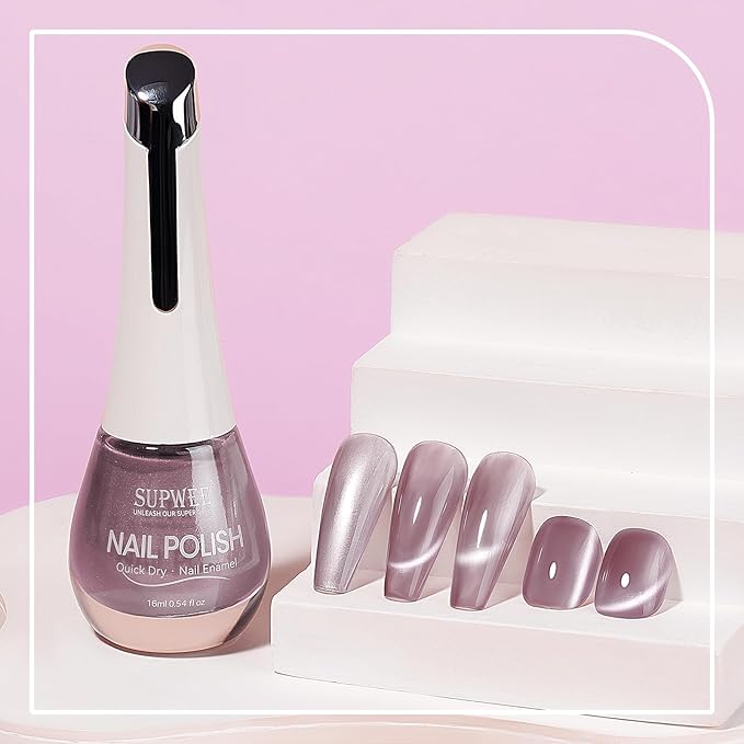 Magnetic Nail Polish Non Gel Quick Dry Glitter Cat Eye Nail Polish Cats Eye Toe Fingernail Air Drying Fast Lacquer Manicure Gift For Women Girls 16ml, 0.54fl oz