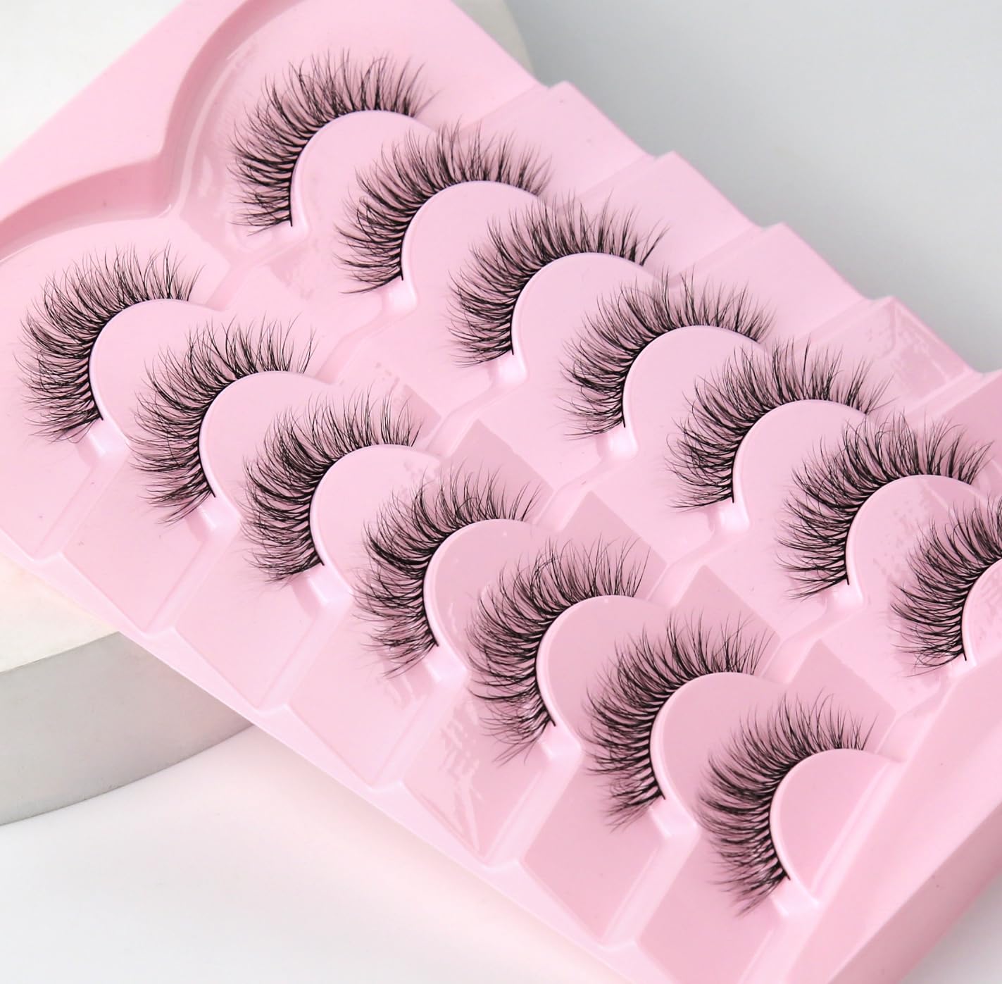 Natural Lashes Eyelashes Wispy 12mm False Lashes Soft Strip Lashes 3D Volume Eyelashes Thin Cotton Band Natural Eye Lashes C Curl Eyelash Siligli Lash Pack 7 Pair-FemmiqueWomen