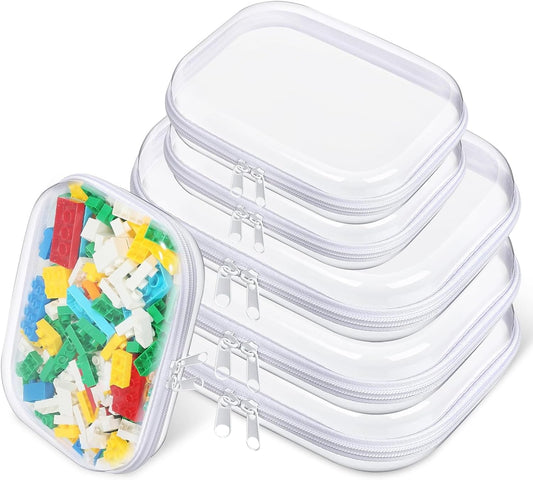 6 Pcs Clear Hard Zipper Case Hard-Sided Premium Storage Case Plastic Clear Hard Shell Zipper Pouch Portable Travel Organizer Box for Travel Building Blocks Puzzles Cosmetics Makeup Supplies (White)-FemmiqueWomen