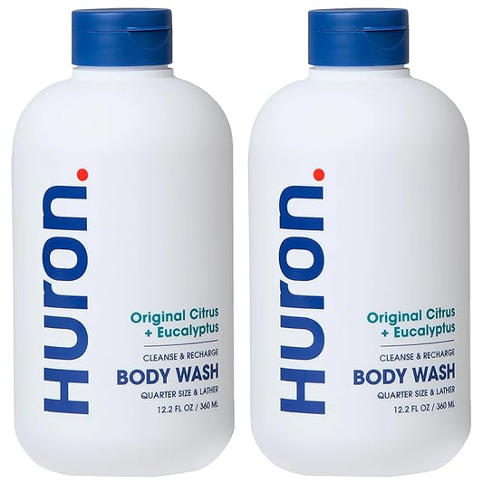 Huron Men's Moisturizing Body Wash - Crisp Citrus, Eucalyptus, Mint & Aromatic Greens Scent, 12.2 fl oz (2 Pack)-FemmiqueWomen