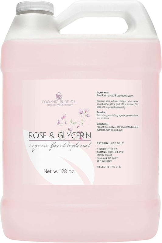 Rosewater Glycerin Mist Toner Bulk Spray Facial Body Floral Cleanser Pure Rose Hydrosol and Vegetable Glycerine Moisturizing Cleansing Toning Mix for Face Skin Hair Body (128 Ounces / 1 Gallon)-FemmiqueWomen