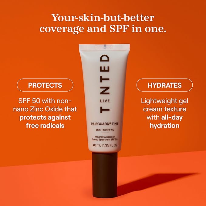 Live Tinted Hueguard Skin Tint SPF 50 - Tinted Mineral Sunscreen with Light-Medium Buildable Coverage With a Hydrating and Radiant Finish - Water and Sweat Resistant, 1.35 fl oz - Shade 07-FemmiqueWomen