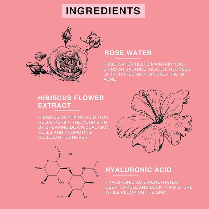 Rose Water Spray for Face & Body Refreshment with Moisturizing Hyaluronic Acid and Hibiscus water | Instant Hydration, Cooling, Calming & Conditioning (8 FL OZ)-FemmiqueWomen