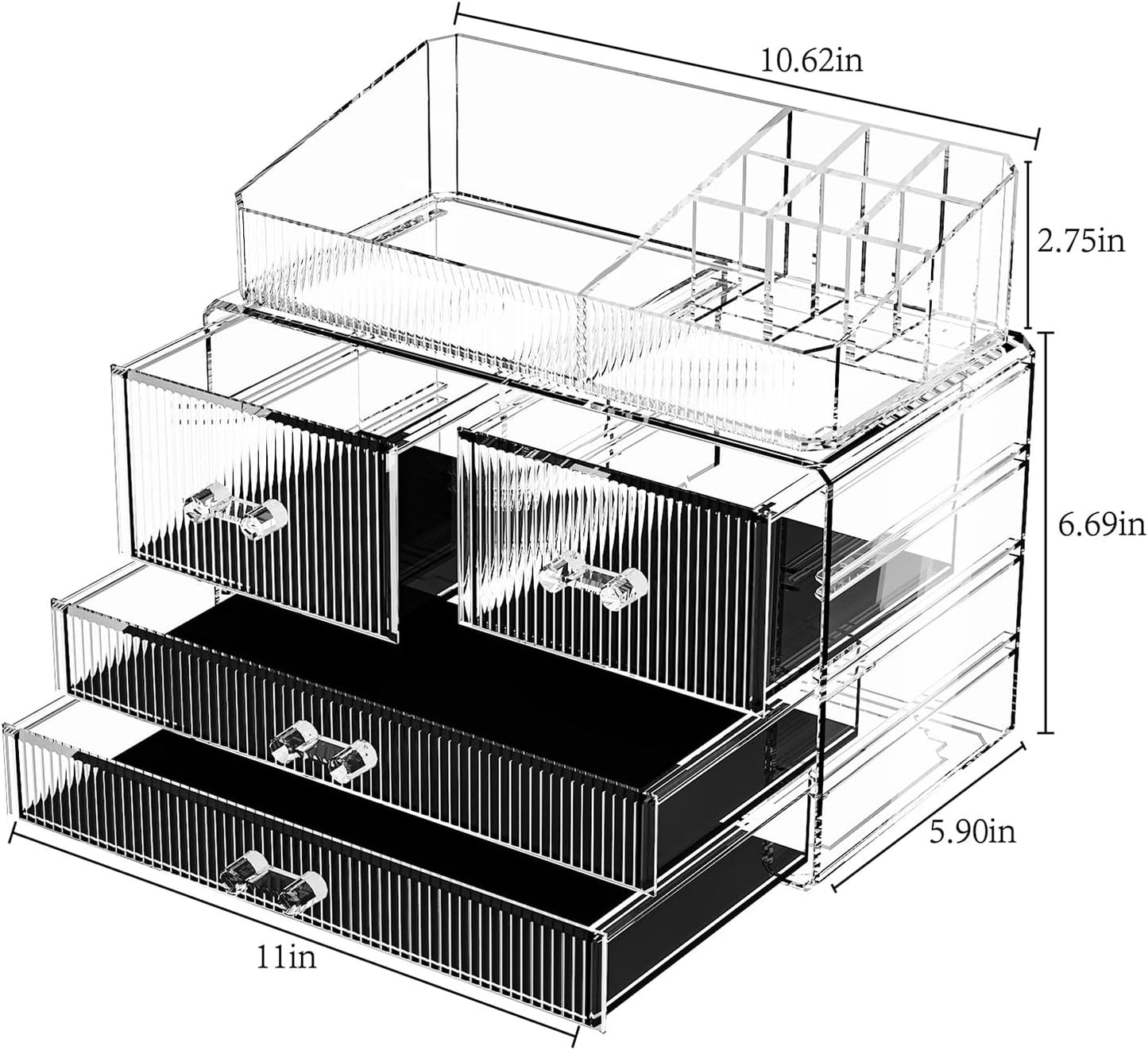 ZHIAI Stackable Storage Drawers, Acrylic Bathroom Counter Organizer Clear Makeup Organizers for Vanity, Kitchen Cabinets, Bathroom, Undersink, Home Organization and Storage (1 Top 4 Drawers D)-FemmiqueWomen