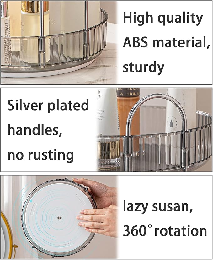 Rotating Makeup Organizer for Vanity, High-Capacity Skincare Clear Make Up Storage Perfume Organizers Cosmetic Dresser Organizer Countertop 360 Spinning (Gray, 2 Tier)-FemmiqueWomen