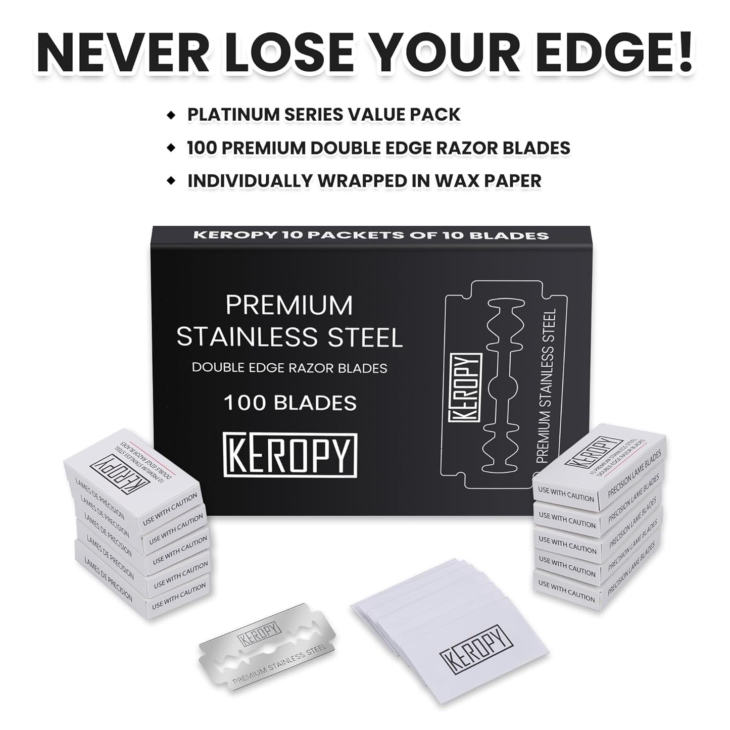 100 Safety Razor Blades - Super Sharp Stainless Steel & Lifetime Supply for Smooth Shaving, Individually Wax-Sealed, Universal Razor Compatibility-FemmiqueWomen