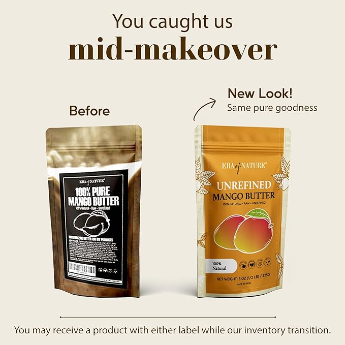 era of nature Organic Unrefined Raw Mango Body Butter Block 8oz - Moisturizing Mango Seed Raw Butter Bar for Skin & Hair, DIY Lip Balm Base, Cream, Soap & Lotion Making Supplies Kit, Personal Skincare-FemmiqueWomen