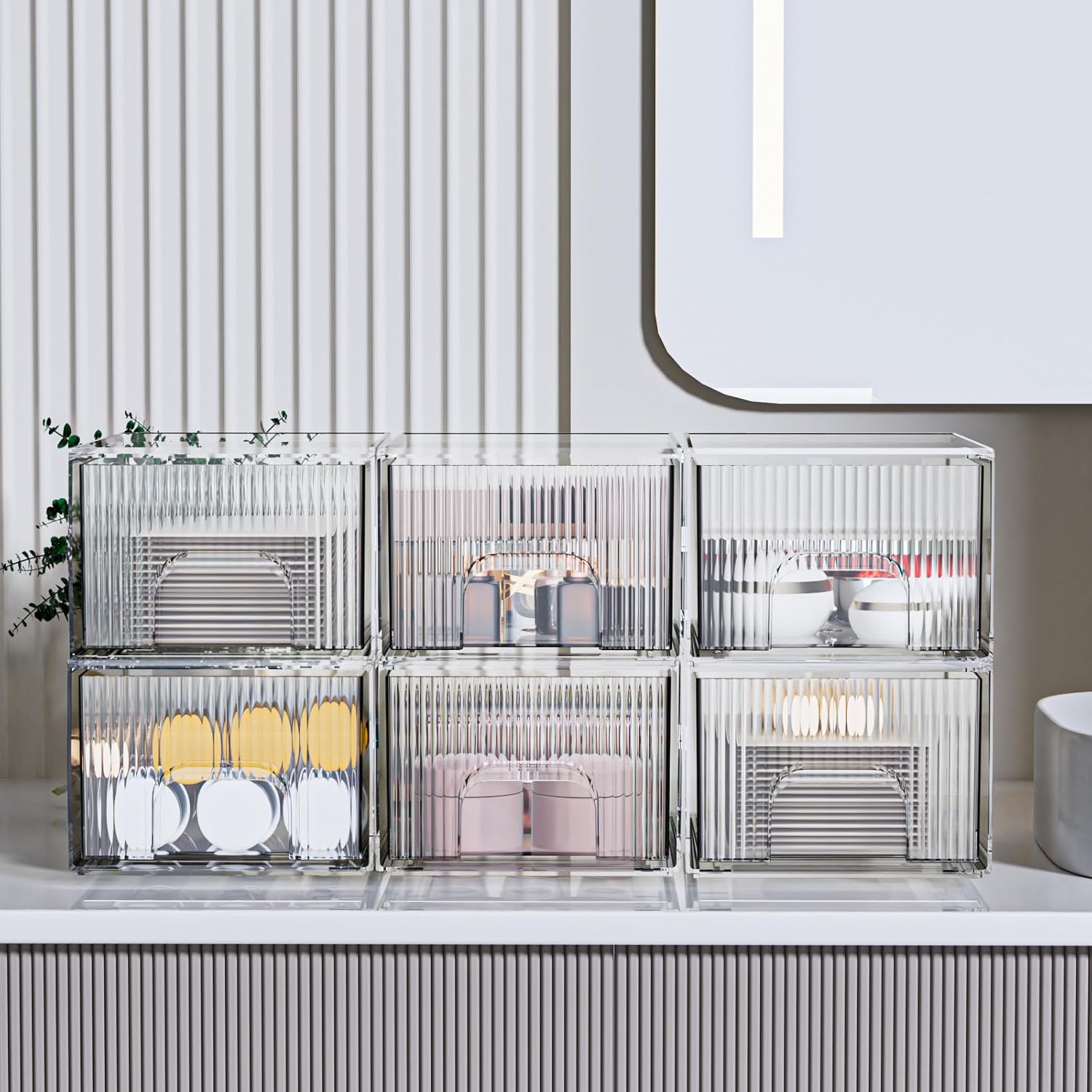 ZHIAI 6 Pack Clear Stackable Storage Drawer, Acrylic Drawer, Cosmetic Organizer, Plastic Organizer for Dresser, Under, Kitchen Cabinet, Pantry, Home Organization and Storage-FemmiqueWomen
