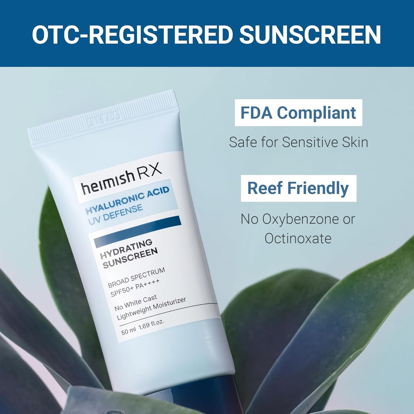 HEIMISH RX Hyaluronic Acid Hydrating Sunscreen - Daily Sunscreen For Face, SPF Face Moisturiser, Broad Spectrum SPF 50, No White Cast, Lightweight, Fast-absorbing, Korean Skincare, 50ml (1.69 fl. oz)-FemmiqueWomen