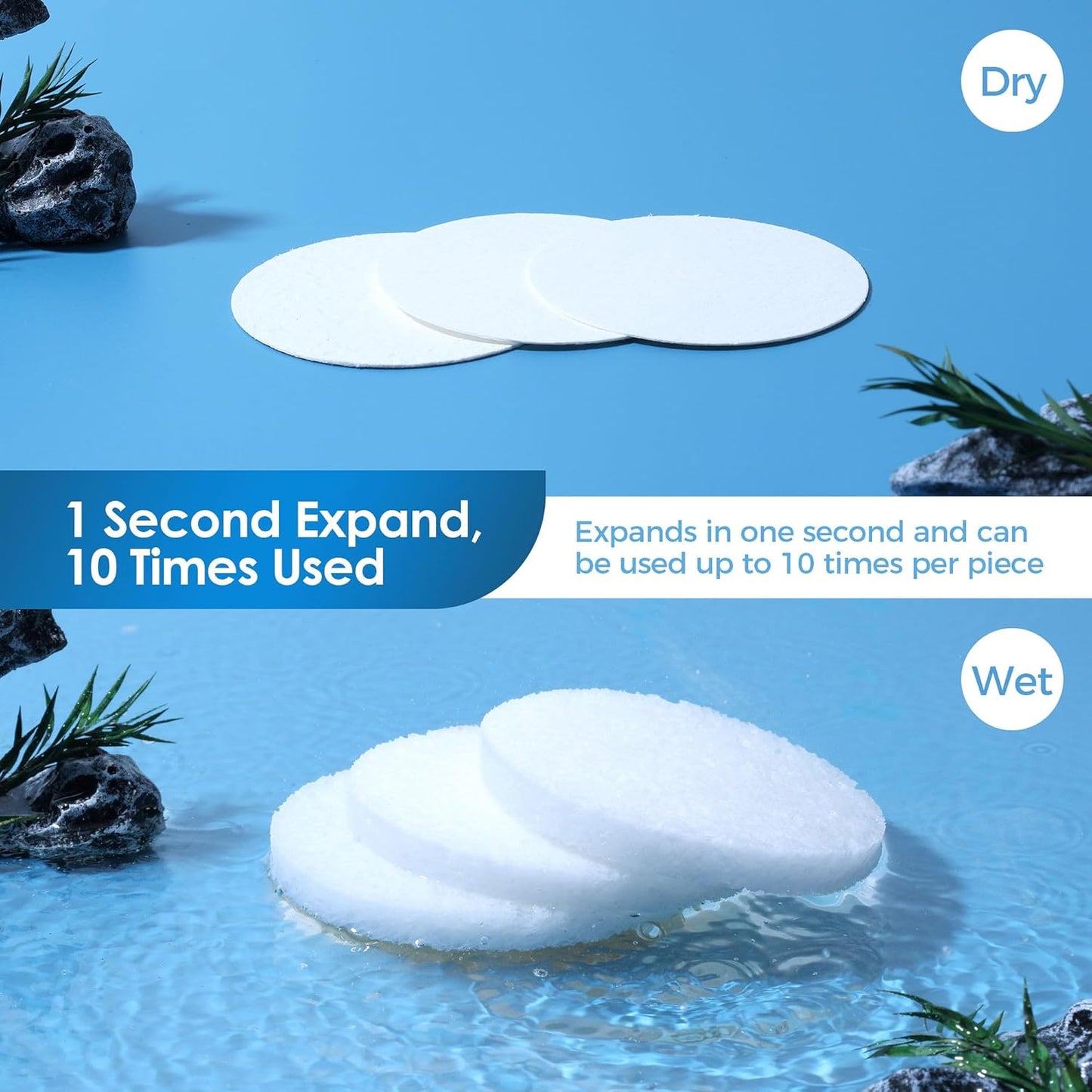 60-Count Compressed Face Sponges for Cleansing, Reusable White Natural Cellulose Travel Essentials Facial Sponge, Women Washing Face Pads for Make Up Remover, Exfoliating, Spa, Skin Care-FemmiqueWomen