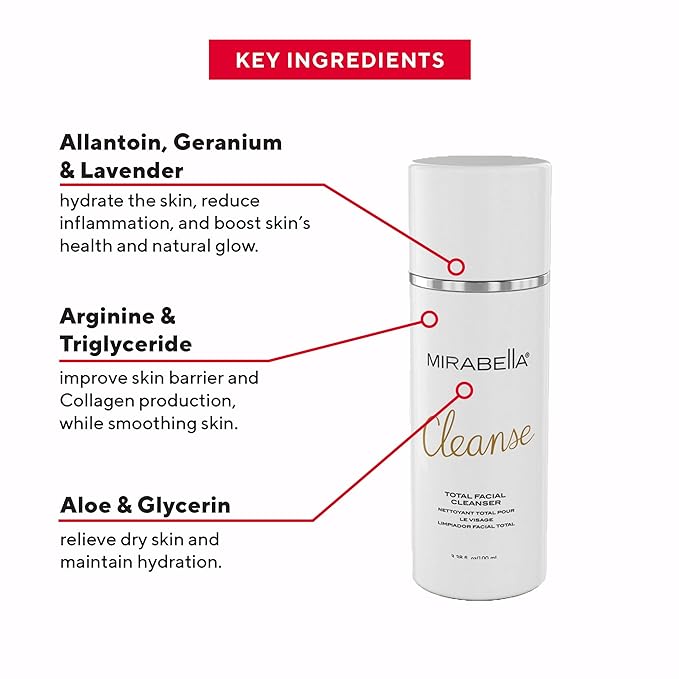 Mirabella Cleanse Total Facial Cleanser - Hydrating Gentle Cream Cleanser for All Skin Types - Face Cleanser & Makeup Remover - Face wash for Sensitive Skin & Oily Skin Formula-FemmiqueWomen