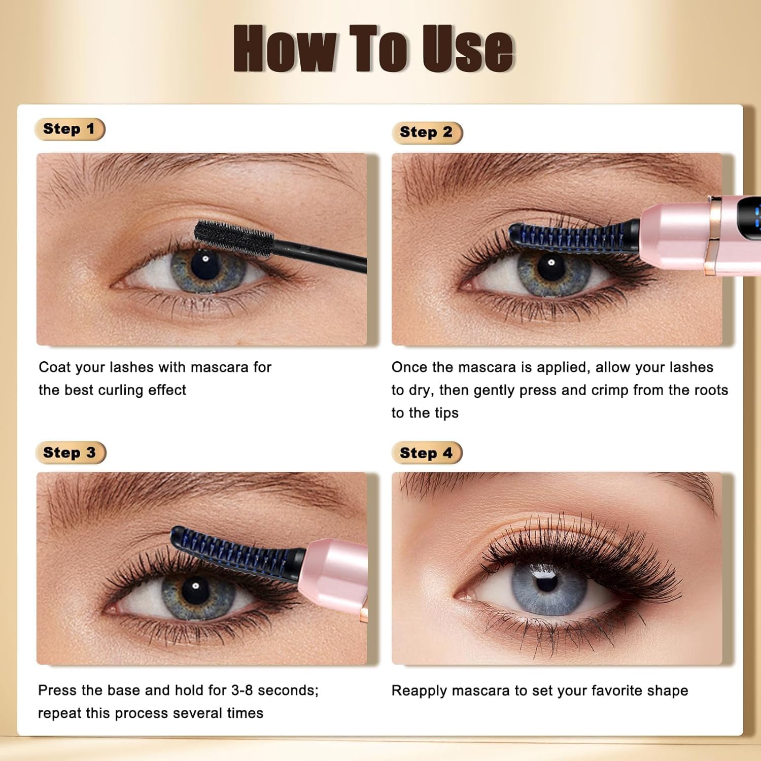 Heated Eyelash Curlers with Battery Indicator, Electric Eyelash Curler 3 Temperature Modes LED Display USB Rechargeable Makeup Tools, Heated Lash Curler Ideal Christmas Gift for Women (Pink)-FemmiqueWomen