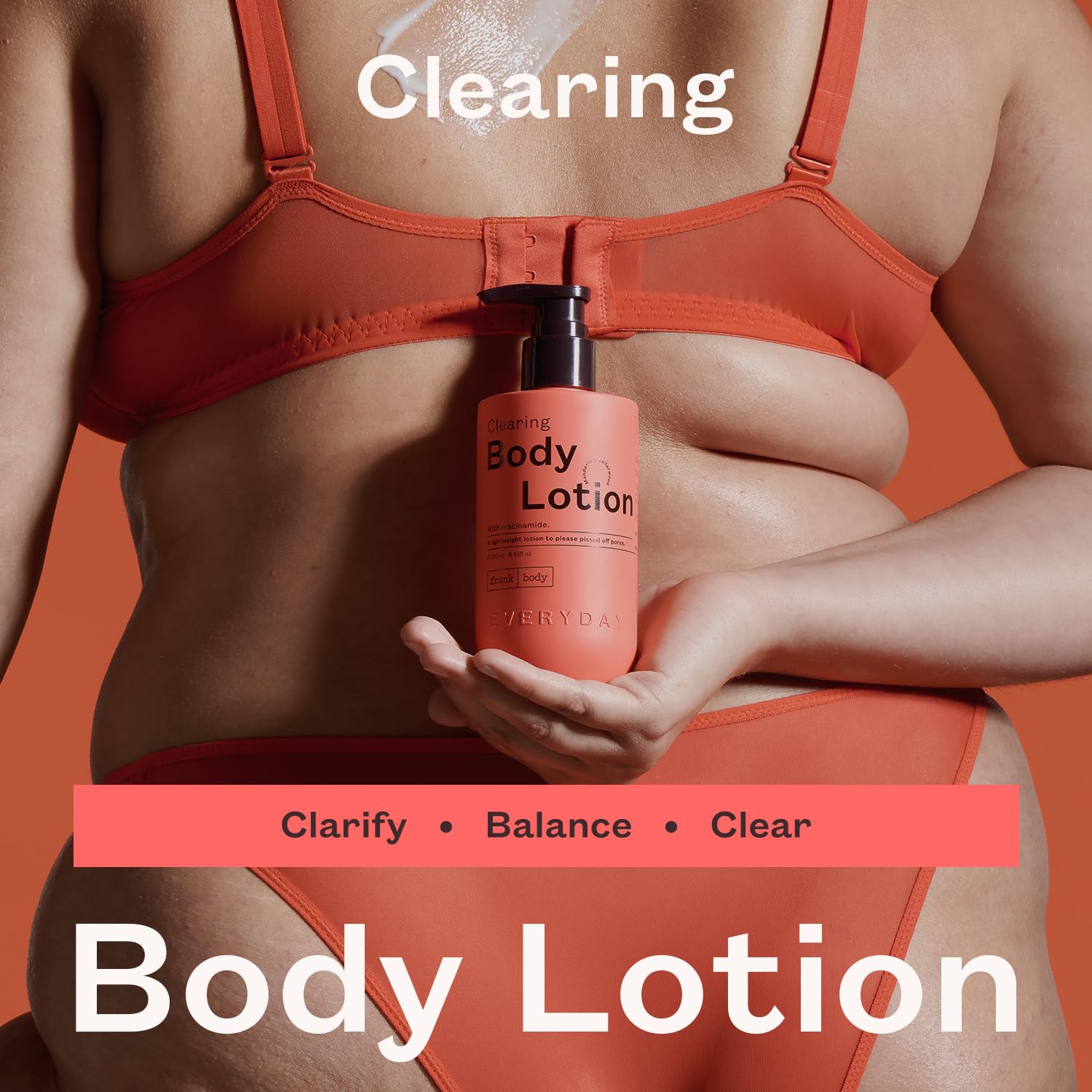 frank body Clearing Body Lotion | Fights Acne & Prevents Fine Lines | Niacinamide & Glycerin | Lightweight, Fast-Absorbing Gel-Lotion | Mandarin & Cedarwood Scent | 250ml-FemmiqueWomen