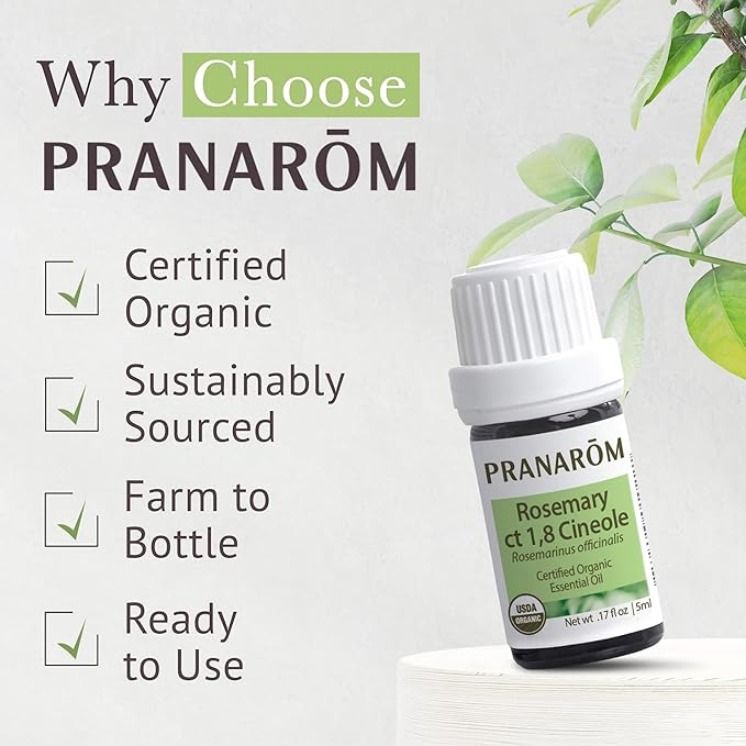 Pranarom USDA Certified Organic Rosemary Cineole Essential Oil (5ml), 100% Pure Undiluted Therapeutic Grade from Tunisia for Aromatherapy, Diffuser, Meditation, Massage, Relaxation-FemmiqueWomen