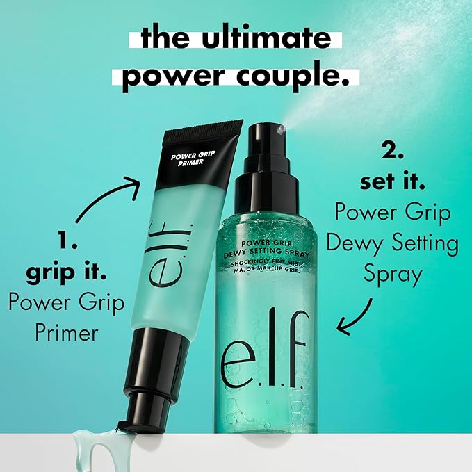 e.l.f. Power Grip Dewy Setting Spray, Ultra Fine Mist Made With Hyaluronic Acid, Grips Makeup For A Hydrated, Dewy Finish, Vegan & Cruelty-Free-FemmiqueWomen