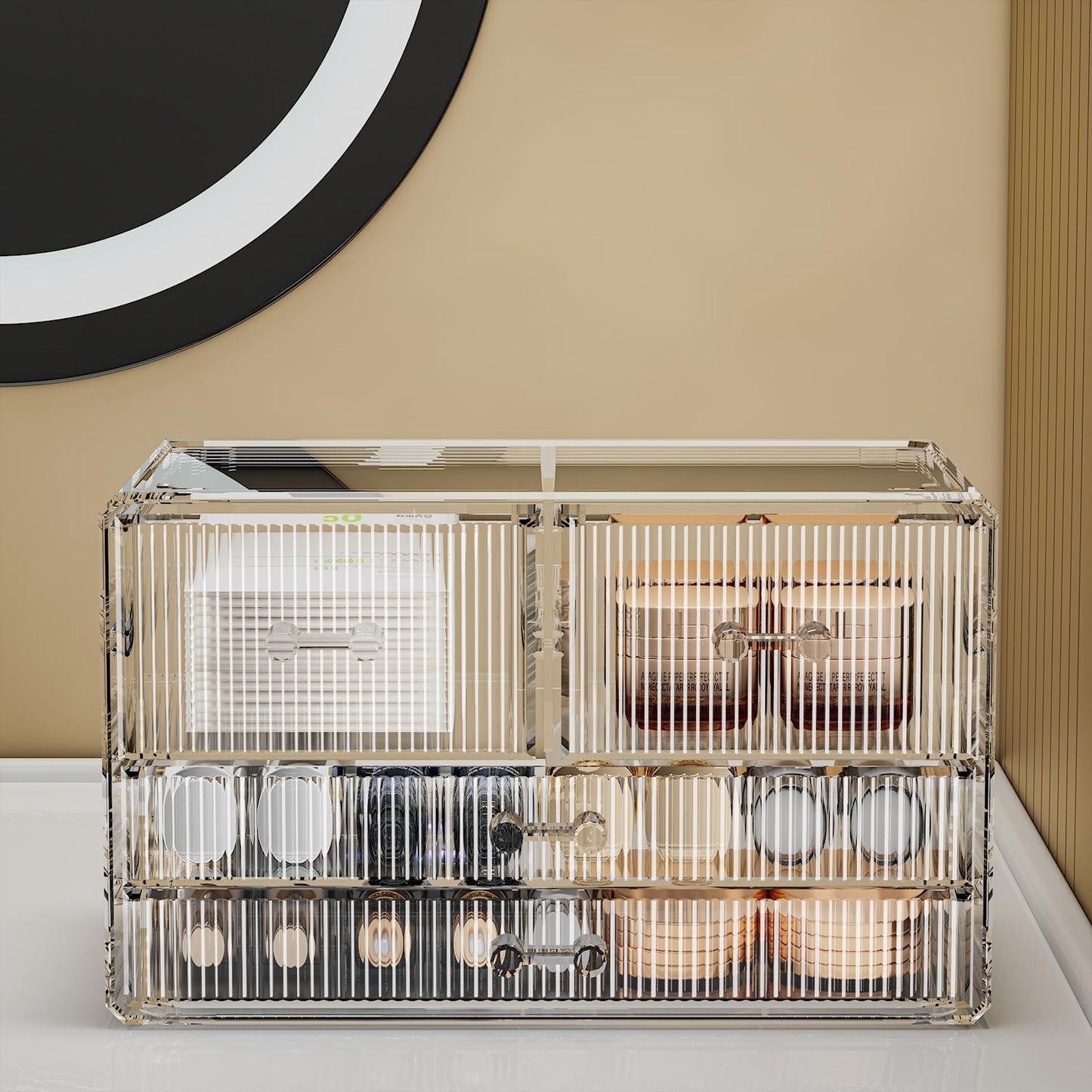 ZHIAI Stackable Storage Drawers, Acrylic Bathroom Counter Organizer Clear Makeup Organizers for Vanity, Kitchen Cabinets, Bathroom, Undersink, Home Organization and Storage (4 Drawers, Pattern D)-FemmiqueWomen