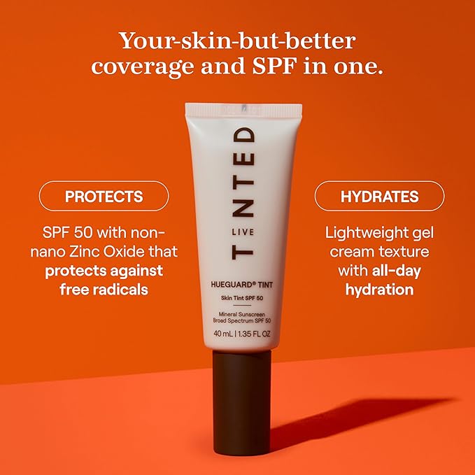 Live Tinted Hueguard Skin Tint SPF 50 - Tinted Mineral Sunscreen with Light-Medium Buildable Coverage With a Hydrating and Radiant Finish - Water and Sweat Resistant, 1.35 fl oz - Shade 09-FemmiqueWomen