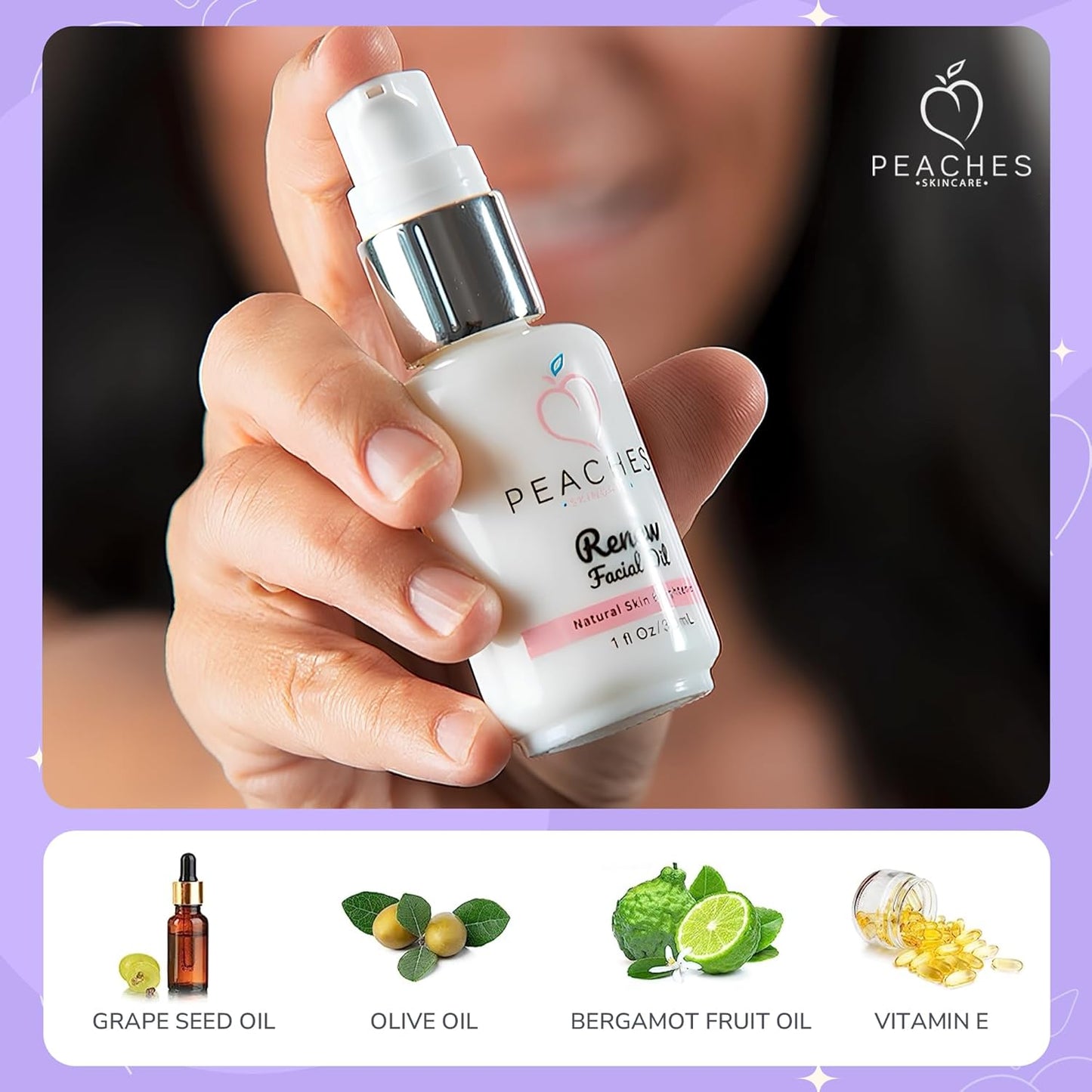 Face Oil for Women – Restorative Blend with Grape Seed, Olive & Bergamot – Age-defying Skin Care for Radiant, Firm Look – Renew Facial Oil (1 oz)-FemmiqueWomen