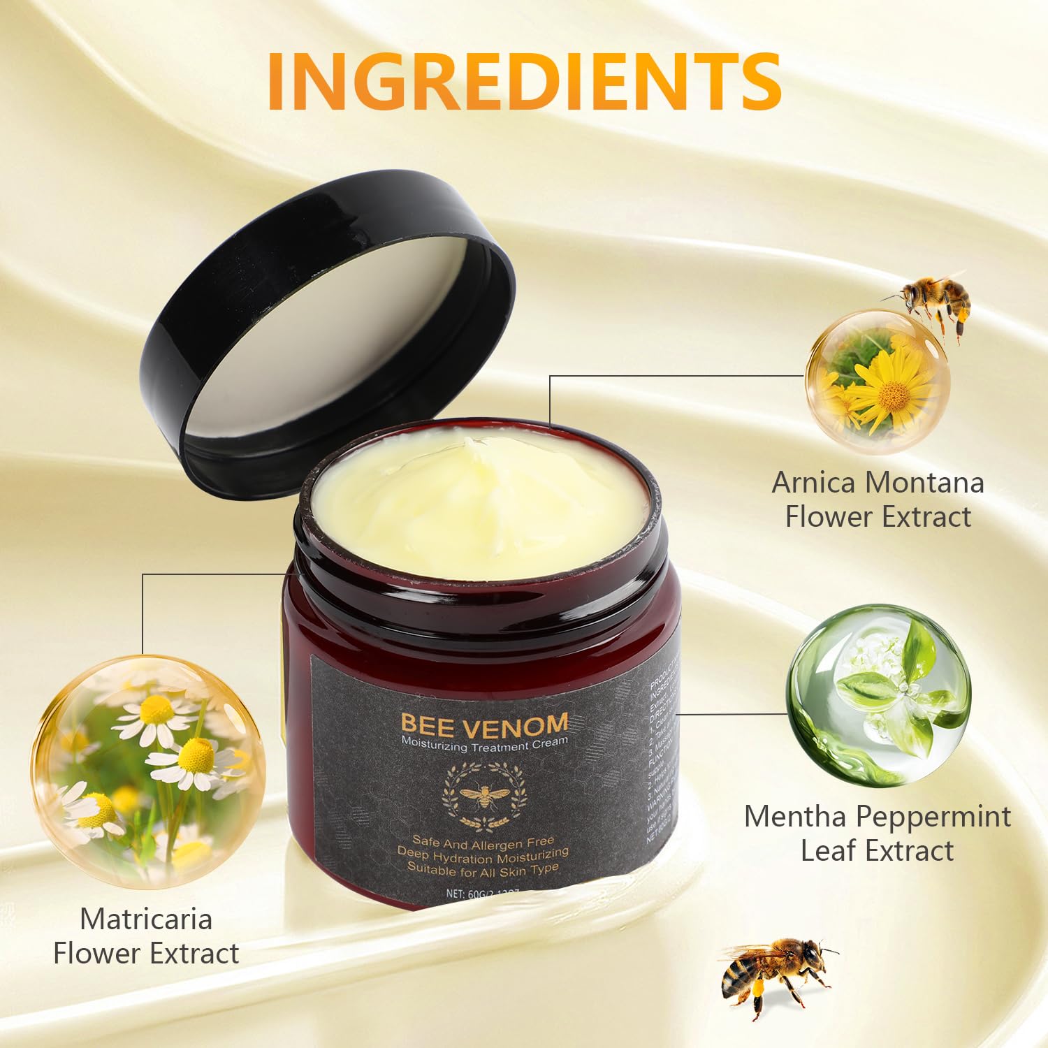 Bee Venom Cream,Bee Venom Comprehensive Cream, Bee Venom Skin Cream,Visibly reduces skin blemishes, Natural Professional Bee Venom Repair Cream, Gently Nourish the Skin, for All Skin Types (2pcs)-FemmiqueWomen