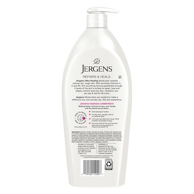 Jergens Ultra Healing Dry Skin Lotion, Hand and Body Moisturizer for Quick Absorption into Extra Dry Skin with Hydralucence Blend, Vitamins C, E and B5, White, 32oz-FemmiqueWomen