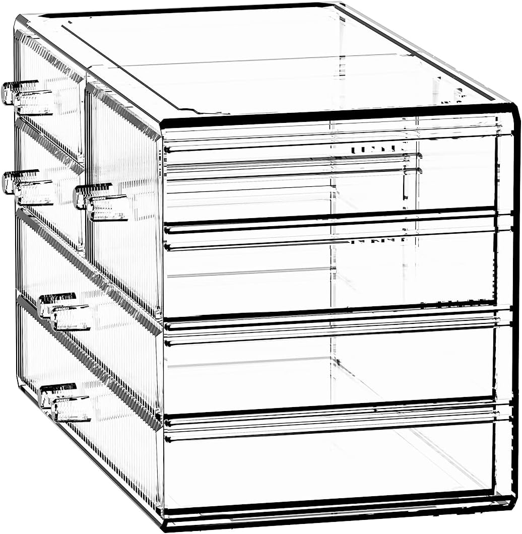 ZHIAI Stackable Storage Drawers, Acrylic Bathroom Counter Organizer Clear Makeup Organizers for Vanity, Kitchen Cabinets, Bathroom, Undersink, Home Organization and Storage (5 Drawers, Pattern E)-FemmiqueWomen