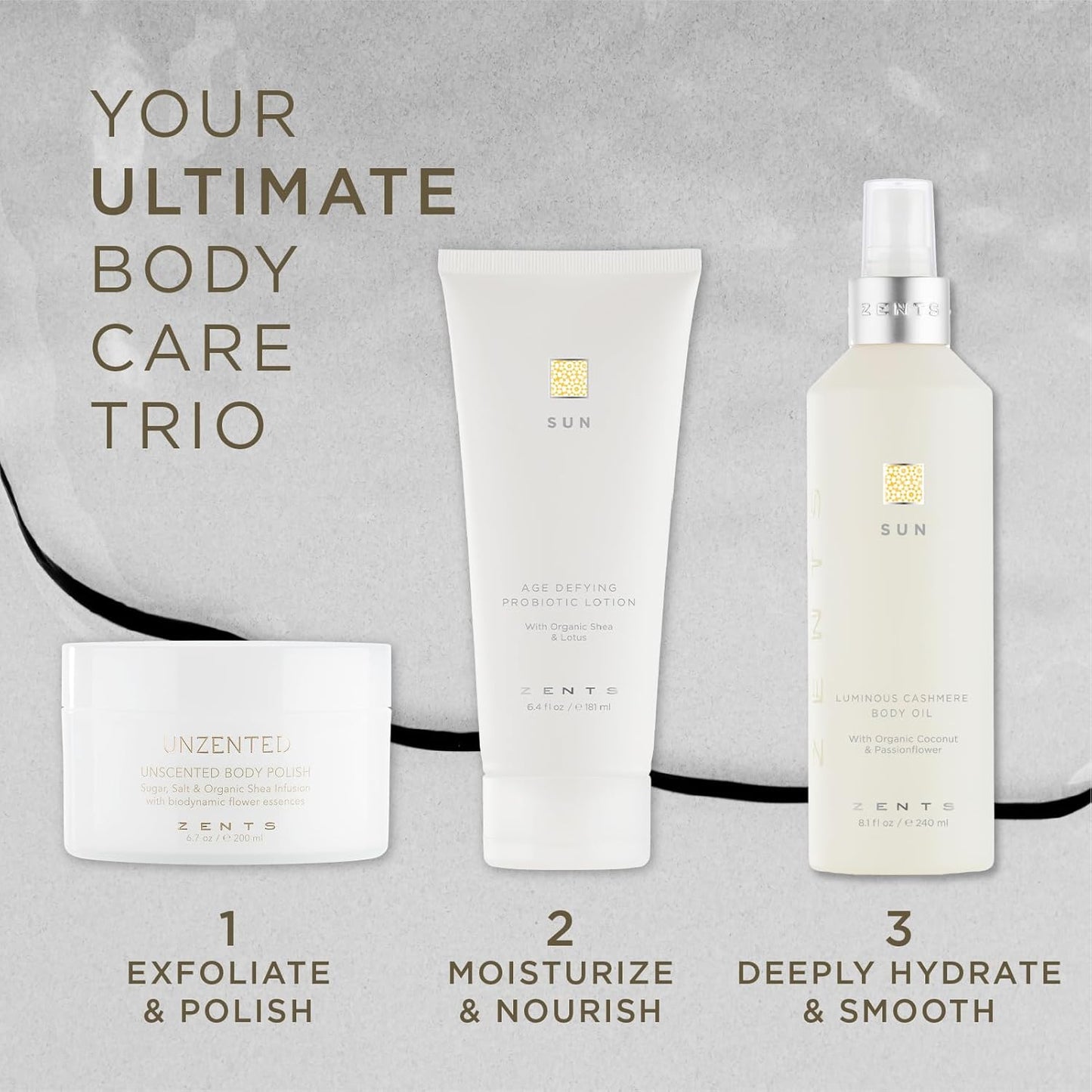 Zents Luminous Cashmere Body Oil (Sun Fragrance) | Moisturizing Body Oil with Vitamin E & Organic Coconut Oil | Softens & Smooths Skin | 8 fl oz-FemmiqueWomen