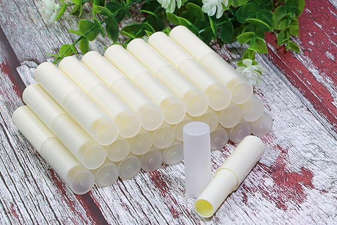 0.14oz Empty Flavored Lip Balm Container Tubes Plastic Homemade Moisturizing Lip Stick with Caps Bulk Fit for Women Adult DIY Making Supplies, 25 Count (Beige)-FemmiqueWomen