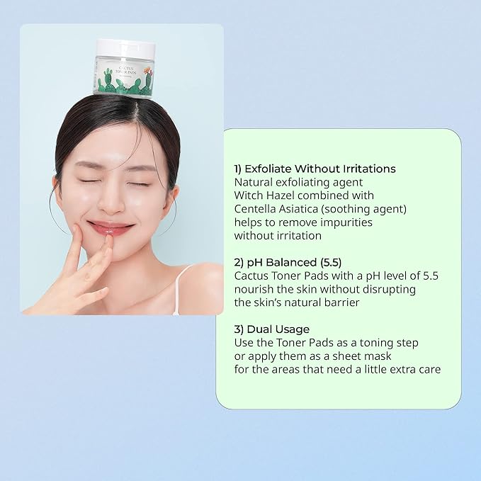 YADAH Cactus Toner Pads 5.07 Fluid Ounce 60 Count, Cruelty Free Facial Cleansing Exfoliator Toning Hydrating Treatment Wipes for Clear Pores Acne Prone Oily Dry Sensitive Skin-FemmiqueWomen