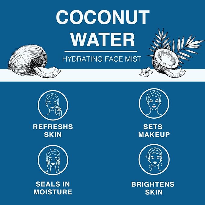 | Face & Body Mist Spray - Hydrating Coconut Water With Moisturizing Hyaluronic Acid | Instant Cooling, Conditoning, Hydrating | 8 FL OZ-FemmiqueWomen